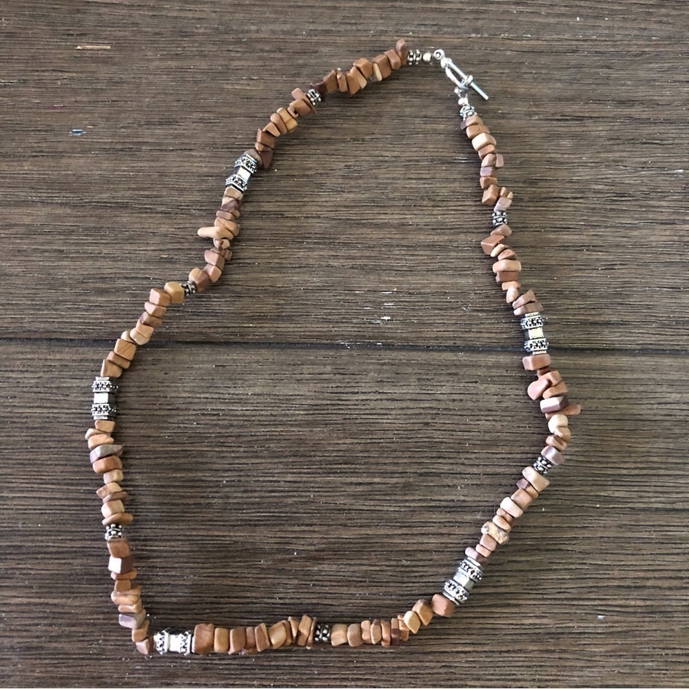 Handmade Brown stone and metal beaded necklace